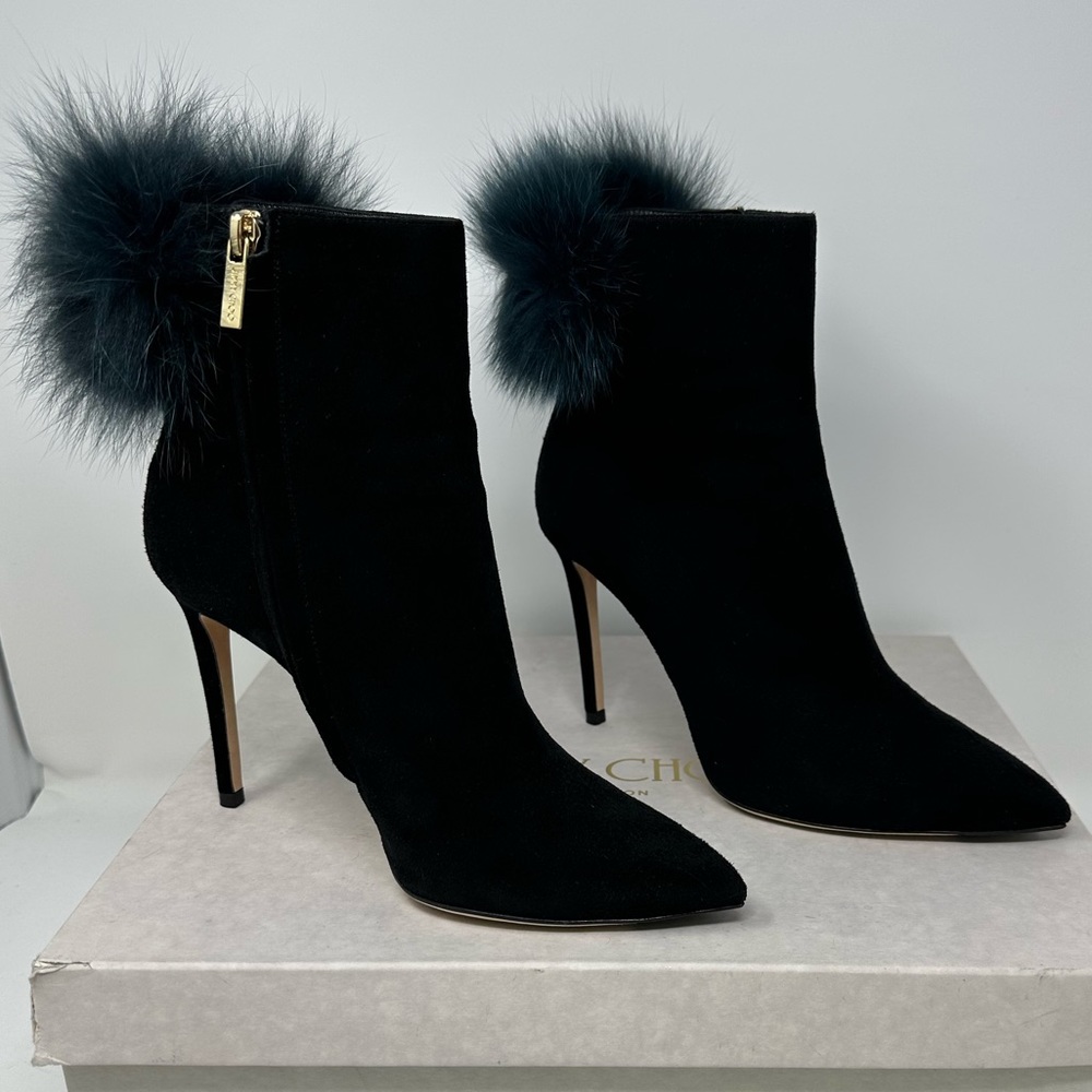 *NEW* Jimmy Choo Suede Booties w/ Fox Fur (Tesler 100) Size 37.5 / 7.5